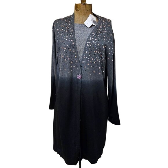 Chicos Cardigan Womens Size 3 Large Black Dip Dye Glam LS Sweater Sequins NWT - Picture 1 of 10
